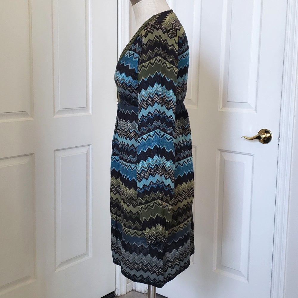 Vintage Y2K HALE BOB Boho Woven Mini Dress • Olive Green Turquoise Chevron • XS - Picture 5 of 12